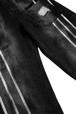 Concert Outfit Street Stripe Dirty Dye Barrel Jeans