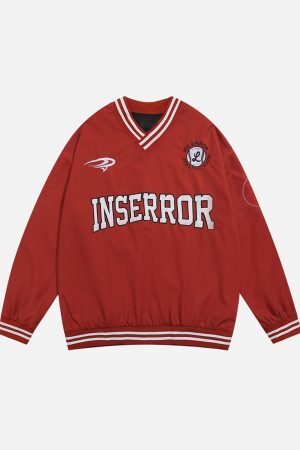 Concert Outfit Street V-Neck Baseball-Inspired Sweatshirt