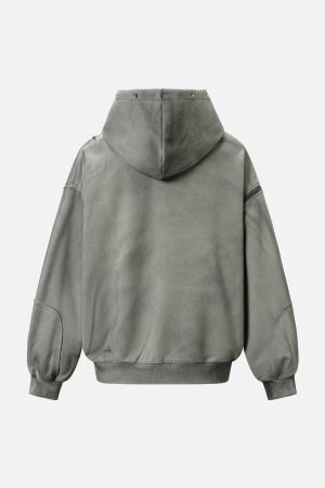 Concert Outfit Street Washed Distressed Stitching Rivet Hooded Jacket