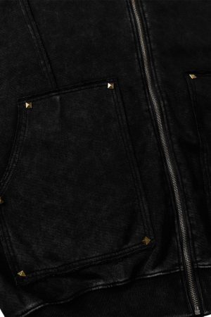 Concert Outfit Street Washed Distressed Stitching Rivet Hooded Jacket