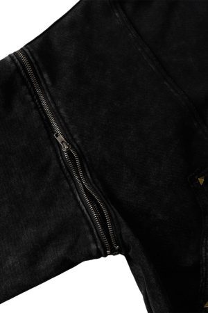 Concert Outfit Street Washed Distressed Stitching Rivet Hooded Jacket