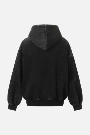 Concert Outfit Street Washed Distressed Stitching Rivet Hooded Jacket