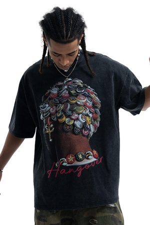 Concert Outfit Street Washed Portrait Print T-Shirt