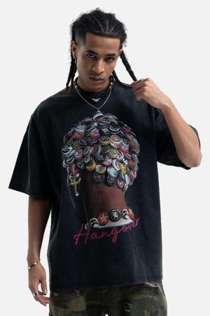 Concert Outfit Street Washed Portrait Print T-Shirt