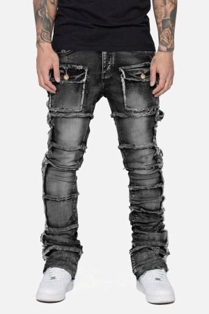 Concert Outfit Stretch Patch Layered Bootcut Stacked Jeans