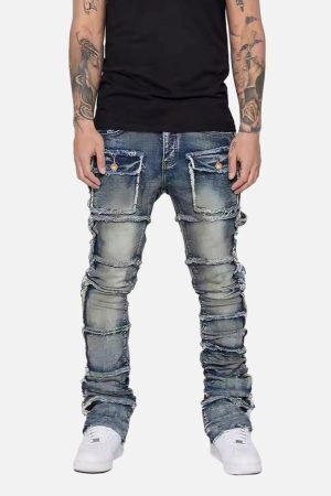 Concert Outfit Stretch Patch Layered Bootcut Stacked Jeans