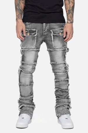 Concert Outfit Stretch Patch Layered Bootcut Stacked Jeans