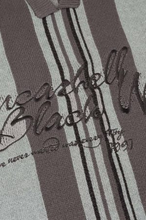 Concert Outfit Striped Embroidered Knit Polo Sweater