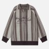 Concert Outfit Striped Embroidered Knit Polo Sweater