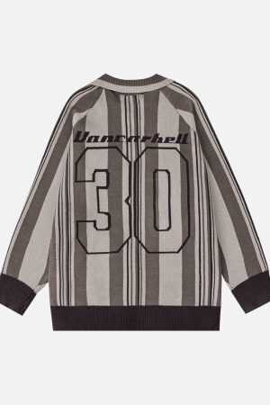 Concert Outfit Striped Embroidered Knit Polo Sweater