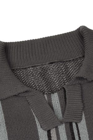 Concert Outfit Striped Embroidered Knit Polo Sweater