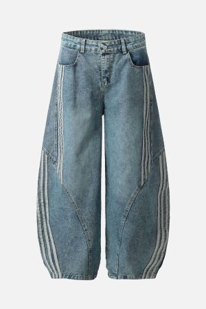 Concert Outfit Striped Stitching Barrel Jeans