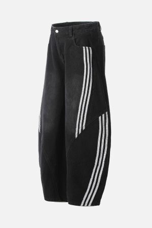 Concert Outfit Striped Stitching Barrel Jeans