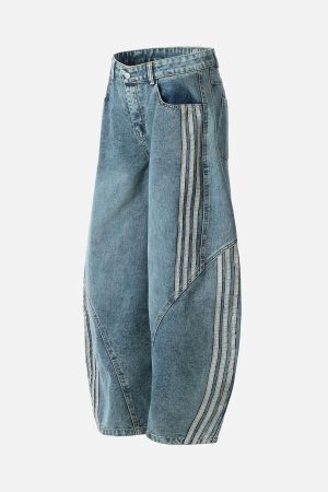 Concert Outfit Striped Stitching Barrel Jeans