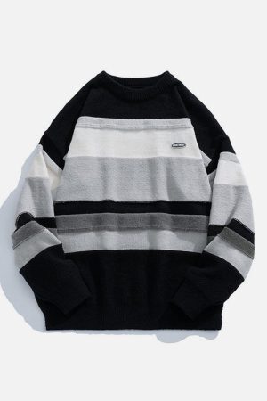 Concert Outfit Stripes Splicing Sweater