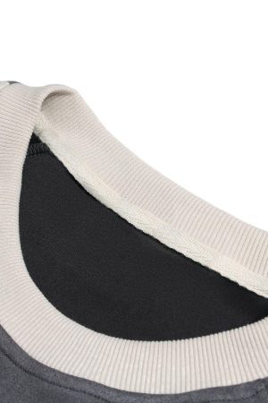 Concert Outfit Suede Contrast Color Spliced Letter Embroidery Oversize T-Shirt