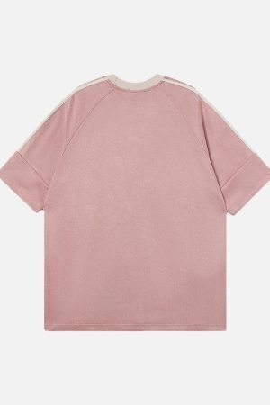 Concert Outfit Suede Contrast Color Spliced Letter Embroidery Oversize T-Shirt