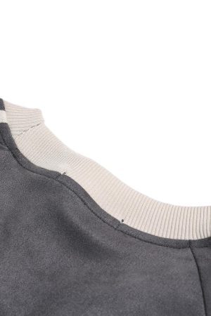 Concert Outfit Suede Contrast Color Spliced Letter Embroidery Oversize T-Shirt