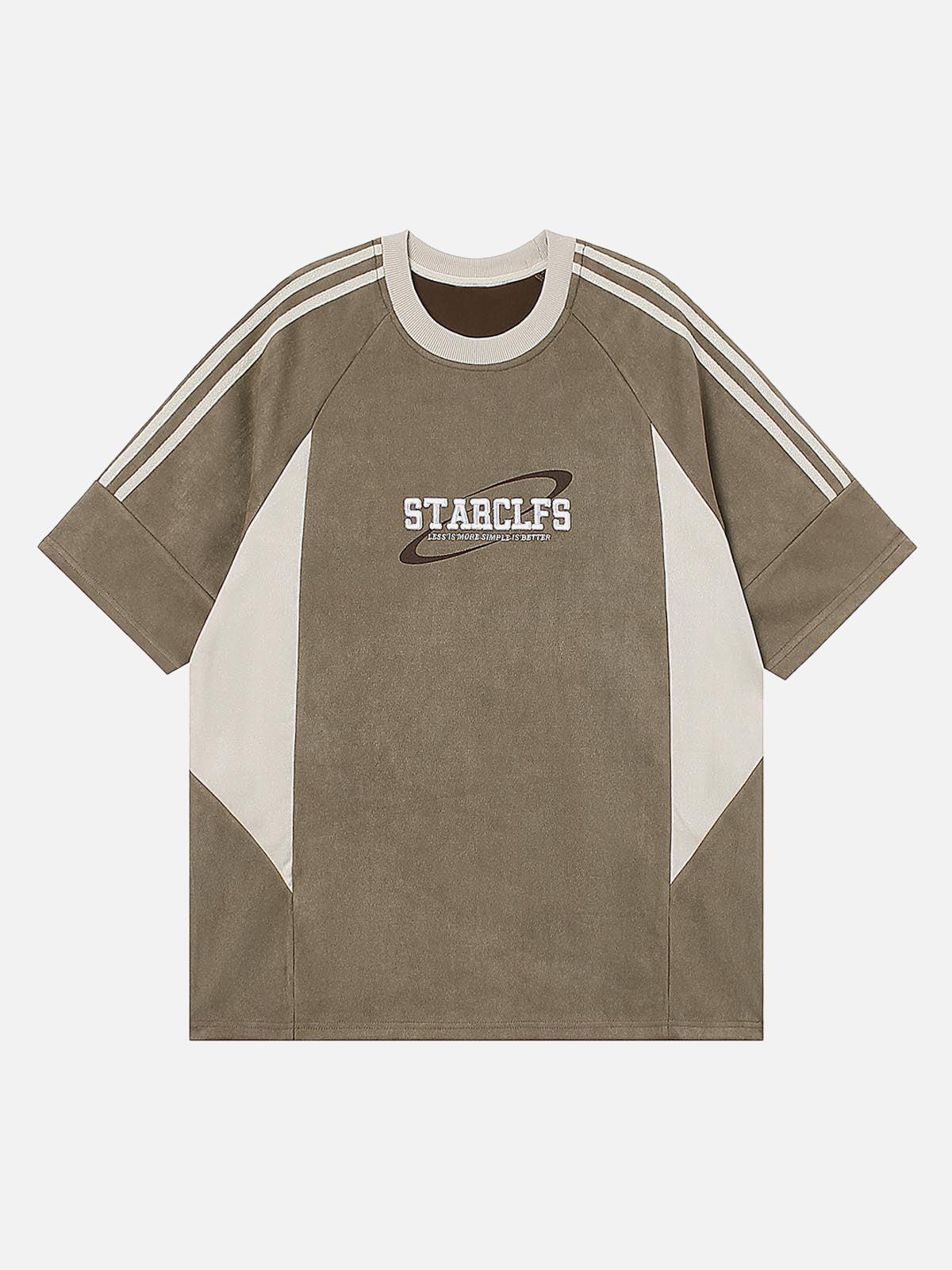 Concert Outfit Suede Contrast Color Spliced Letter Embroidery Oversize T-Shirt Concert Outfit Suede Contrast Color Spliced Letter Embroidery Oversize T-Shirt