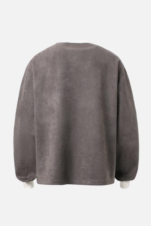 Concert Outfit Suede Contrast Stripe Embroidered Long SleeveT-Shirt