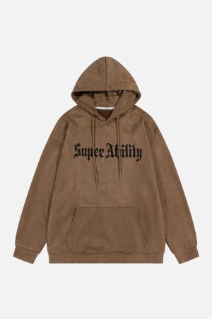 Concert Outfit Suede Cross Print Hoodie