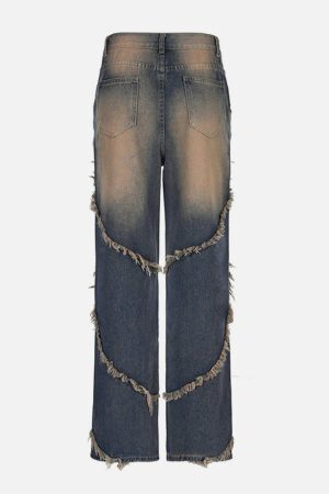 Concert Outfit Symmetrical Raw Edge Straight-Leg Jeans