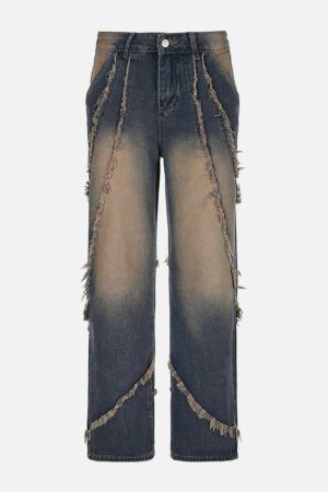 Concert Outfit Symmetrical Raw Edge Straight-Leg Jeans