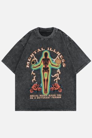 Concert Outfit Thermal Image Skull Print Tee