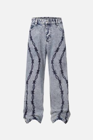 Concert Outfit Thorn Chain Embroidered Jeans