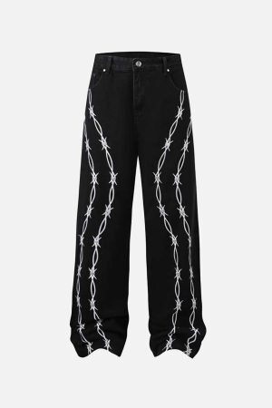 Concert Outfit Thorn Chain Embroidered Jeans