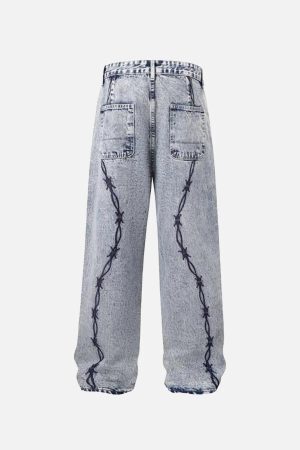 Concert Outfit Thorn Chain Embroidered Jeans