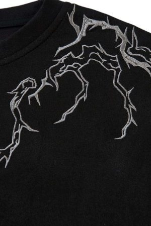 Concert Outfit Thorn Embroidery Suede T-Shirt
