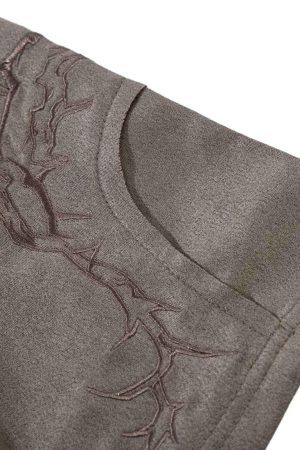 Concert Outfit Thorn Embroidery Suede T-Shirt