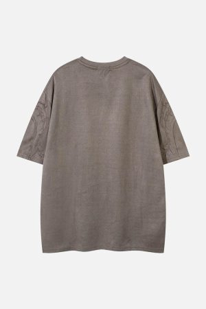 Concert Outfit Thorn Embroidery Suede T-Shirt