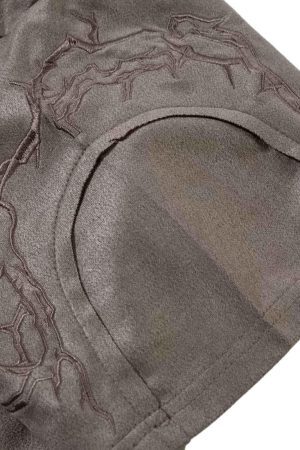 Concert Outfit Thorn Embroidery Suede T-Shirt