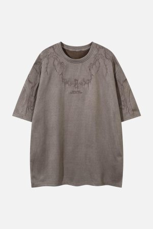 Concert Outfit Thorn Embroidery Suede T-Shirt