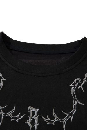 Concert Outfit Thorn Embroidery Suede T-Shirt