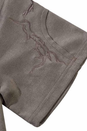 Concert Outfit Thorn Embroidery Suede T-Shirt