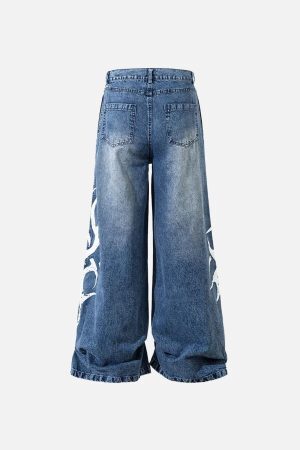 Concert Outfit Thorn Print Washed Oversized Jeans