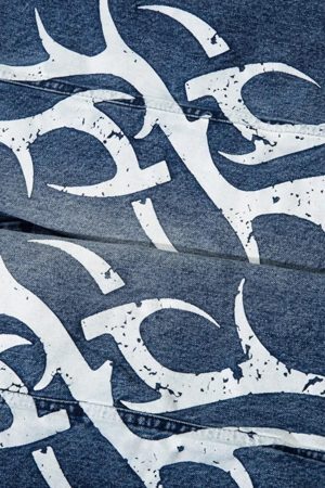 Concert Outfit Thorn Print Washed Oversized Jeans