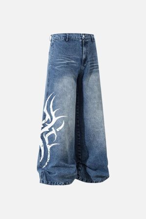 Concert Outfit Thorn Print Washed Oversized Jeans