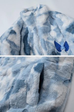 Concert Outfit Tie Dye Angel Bunny Label Sherpa Coat