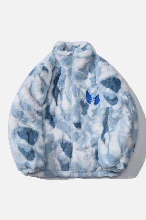 Concert Outfit Tie Dye Angel Bunny Label Sherpa Coat
