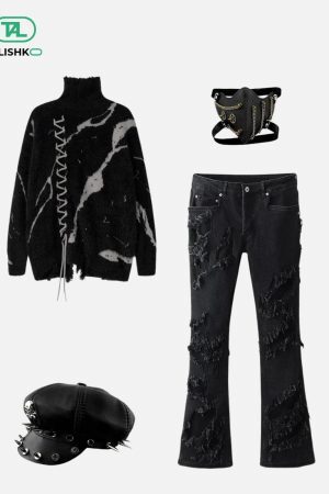 Concert Outfit Tie-Dye Bandage Turtleneck Sweater