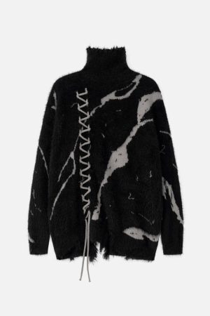 Concert Outfit Tie-Dye Bandage Turtleneck Sweater