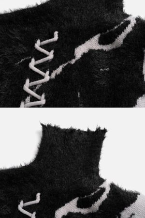 Concert Outfit Tie-Dye Bandage Turtleneck Sweater