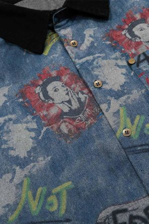 Concert Outfit Tie-Dye Denim Graffiti Polo T-Shirt