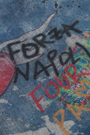 Concert Outfit Tie-Dye Denim Graffiti Polo T-Shirt