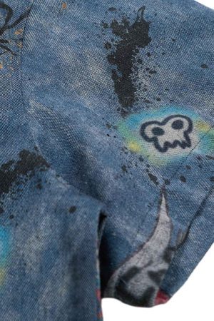 Concert Outfit Tie-Dye Denim Graffiti Polo T-Shirt