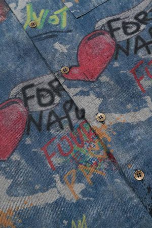 Concert Outfit Tie-Dye Denim Graffiti Polo T-Shirt